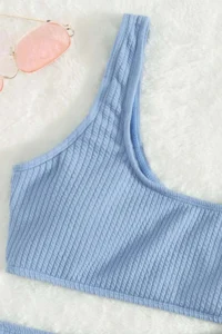 Angelsin Special Ribbed Material High Waist Tankini Bikini Set - Image 4