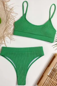 Angelsin High Waist Ribbed Material Tankini Bikini Set - Image 2