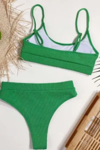 Angelsin High Waist Ribbed Material Tankini Bikini Set - Image 3
