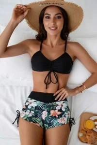 Angelsin Drawstring Adjustable Printed Bikini Set