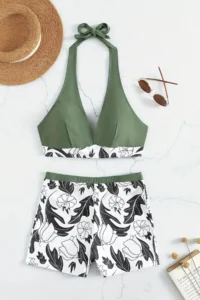 Angelsin Bikini Set with Printed Swim Shorts (Removable Covered) - Image 3