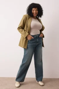 Trendyol Curve Mavi Soluk Efekt Vintage High Waist Wide Leg 100% Cotton Non-Stretch Wide Leg jeans - Image 2