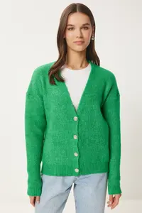 Happiness İstanbul Women Dark Blue Chic buttoned Knitwear Cardigan - Image 2