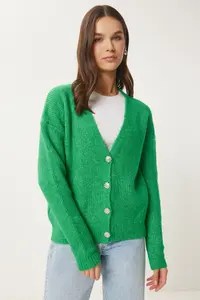 Happiness İstanbul Women Dark Blue Chic buttoned Knitwear Cardigan - Image 3