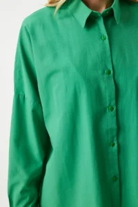 Happiness İstanbul Women Green Oversized LONG Basic Shirt - Image 5