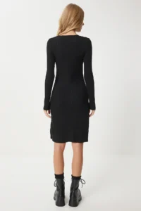 Happiness İstanbul Women's Black Crew Neck Ribbed Knitwear Dress - Image 8