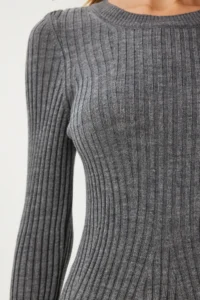 Happiness İstanbul Women's Gray Crew Neck Ribbed Knitwear Dress - Image 5