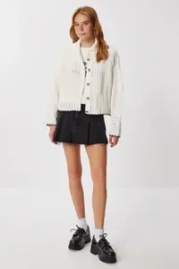 Happiness İstanbul Women Beige Kontrast striped Knitwear Cardigan