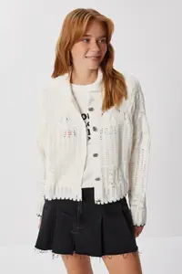 Happiness İstanbul Women Beige Kontrast striped Knitwear Cardigan - Image 2