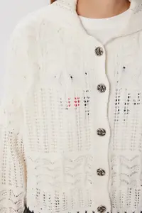 Happiness İstanbul Women Beige Kontrast striped Knitwear Cardigan - Image 4