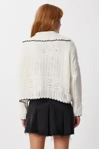 Happiness İstanbul Women Beige Kontrast striped Knitwear Cardigan - Image 5