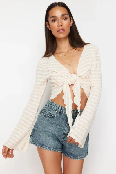TRENDYOLMiLLA Light Blue High Waist Mini denim Shorts