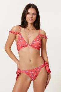 Pierre Cardin Shoulder Detailed Frilly Triangle Bikini Set Patterned 217359