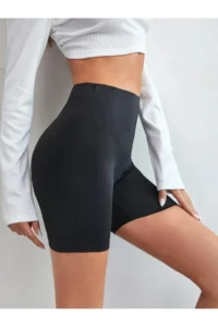 MİSTİRİK Porfy Model High Waist Silicone Striped Waist Does Not Leave Marks Does Not Show Underwear Laser Cut Shorts Black Color - Image 3