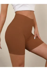 MİSTİRİK Porfy Model Seamless Lifting and Firming Laser Cut Short Shorts Brown Color - Image 3
