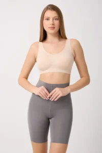 MİSTİRİK Porfy Model Anti-Slip Silicone Striped Biker Tights with Legs Gray Color090
