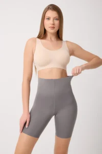 MİSTİRİK Porfy Model Anti-Slip Silicone Striped Biker Tights with Legs Gray Color090 - Image 2
