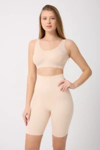 MİSTİRİK Porfy Model Anti-Slip Silicone Striped Biker Tights with Cuffs Skin Color090