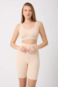 MİSTİRİK Porfy Model Anti-Slip Silicone Striped Biker Tights with Cuffs Skin Color090 - Image 2