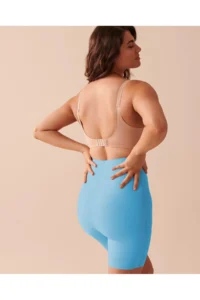 MİSTİRİK Porfy Model 3 Zone Effect Laser Cut Biker Tights Corset Blue Color - Image 4