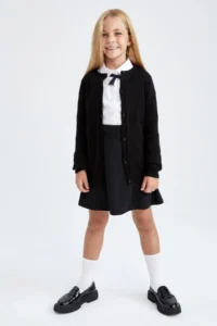 DeFacto Girls' Black Crew Neck Knitwear School Cardigan - Image 2