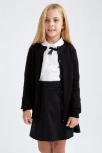 DeFacto Girls' Black Crew Neck Knitwear School Cardigan - Image 3