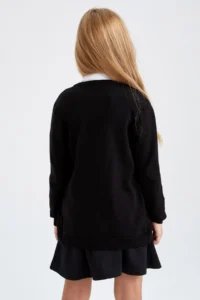 DeFacto Girls' Black Crew Neck Knitwear School Cardigan - Image 4