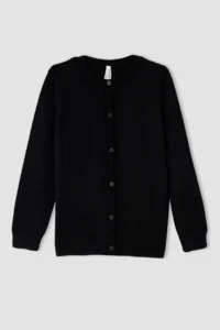 DeFacto Girls' Black Crew Neck Knitwear School Cardigan - Image 5