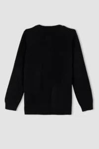DeFacto Girls' Black Crew Neck Knitwear School Cardigan - Image 7