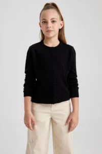 DeFacto Girl's Black Crew Neck Knitwear School Cardigan N8407a623au - Image 3