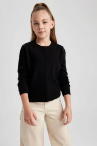 DeFacto Girl's Black Crew Neck Knitwear School Cardigan N8407a623au - Image 4