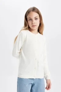 DeFacto Girl's White Crew Neck Knitwear School Cardigan N8407a623au - Image 4
