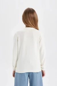 DeFacto Girl's White Crew Neck Knitwear School Cardigan N8407a623au - Image 6