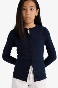 DeFacto Girl's White Crew Neck Knitwear School Cardigan - Image 2
