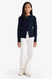 DeFacto Girl's White Crew Neck Knitwear School Cardigan - Image 3