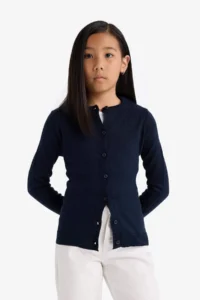 DeFacto Girl's White Crew Neck Knitwear School Cardigan - Image 4