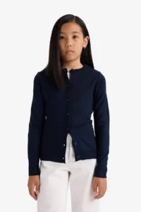 DeFacto Girl's White Crew Neck Knitwear School Cardigan - Image 5
