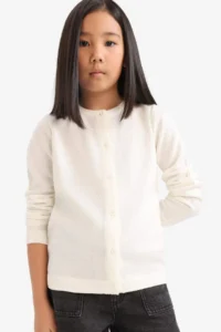 DeFacto Ecru Crew Neck Buttoned Basic Plain Knitwear School Cardigan for Girls (25 AU)