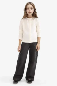 DeFacto Ecru Crew Neck Buttoned Basic Plain Knitwear School Cardigan for Girls (25 AU) - Image 2