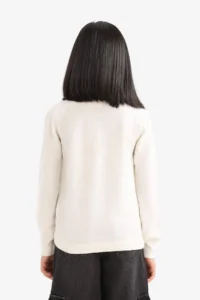 DeFacto Ecru Crew Neck Buttoned Basic Plain Knitwear School Cardigan for Girls (25 AU) - Image 5