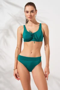 Pierre Cardin Green Tie-Down Detailed Adjustable Bikini Set Corset Tulle Large Size - Image 3