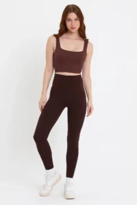 Domoda Brown Karioca Stitching Detailed Gathering Sporty Detailed Extra Flexible Women's Leggings @amazon - Image 2