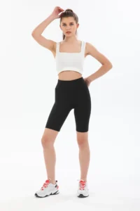 Domoda Black High Waist Short Shorts Sports Ribbed Biker Tights - Image 4