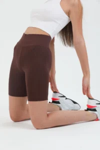 Domoda Brown High Waist Short Shorts Sports Ribbed Biker Tights
