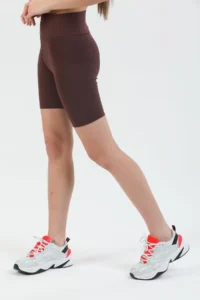 Domoda Brown High Waist Short Shorts Sports Ribbed Biker Tights - Image 2