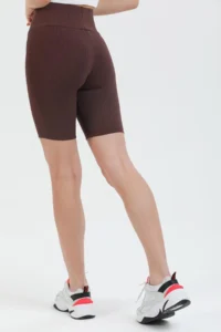 Domoda Brown High Waist Short Shorts Sports Ribbed Biker Tights - Image 5