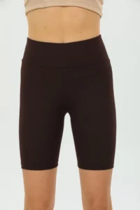 Domoda Dark Brown High Waist Short Shorts Sports Ribbed Biker Tights - Image 4