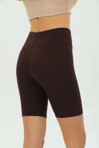Domoda Dark Brown High Waist Short Shorts Sports Ribbed Biker Tights - Image 5