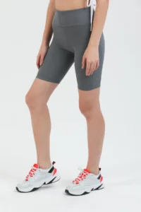 Domoda Gray High Waist Short Shorts Sports Ribbed Biker Tights - Image 3