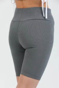 Domoda Gray High Waist Short Shorts Sports Ribbed Biker Tights - Image 5